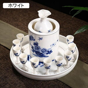 ぐい呑 おちょこ 徳利 とっくり セット 酒器セット 13個セット 酒器揃 お酒入れ お猪口 陶磁 温酒用 燗器 燗瓶 トレイ 花柄 おしゃれ エレガント カップ 母の日 父の日 晩酌 正月 キャンプ