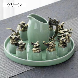 酒器 セット 十二支 セラミック 徳利 とっくり お猪口 ぐい呑み おちょこ かわいい 動物 ギフトボックス付き 手付き徳利 ボトル 酒盃 上品 お洒落 おしゃれ 日本酒用 宴会 晩酌 プレゼント ギ