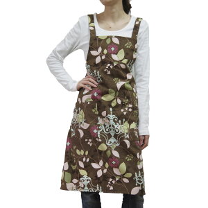 fabrizm キッチンエプロン ひざ丈 ラピュア 日本製 母の日 ワークエプロン 料理教室 保育士 おしゃれ ギフト バッククロス 姫系 白 ツタ シャンデリア シャビ?シック 上品 きれいめ 花柄 名入れ