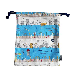 fabrizm 巾着袋 Sサイズ 20×24cm ねこシリーズ 日本製 きんちゃく 小 給食袋 中学生 シンプル コップ入れ 小学校 小学生 保育園 幼稚園 入園 入学 男の子 女の子 キッズ 子供