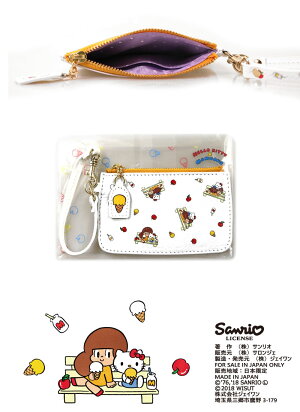 【メール便送料無料】SANRIO/サンリオマムアン×ハローキティコラボミニポーチベンチ本革牛革日本製ハンドメイドかわいいタイキャラクターグッズ小物入れ公式大人