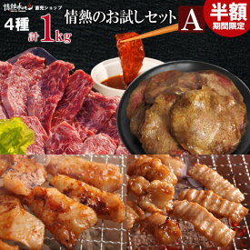 【半額】焼肉 送料無料 計1kg入り 情熱の お試し 焼肉セット A やわらか ハラミ テッチャン 豚トロ 訳あり 牛タン 焼肉セット バーベキューセット 牛肉 肉 小分け 情熱ホルモン 北海道沖縄配送は別途送料追加