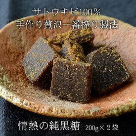 純黒糖 200g×2袋 情熱の純黒糖 沖縄産黒砂糖 無添加手作り黒糖 さとうきび100％ 送料無料