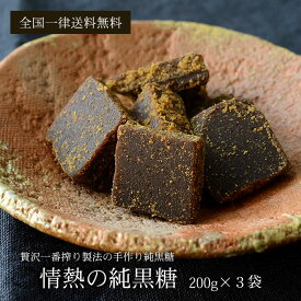 情熱の純黒糖 200g×3袋 職人手作り情熱の純黒糖 さとうきび100％無添加 沖縄産黒砂糖 送料無料