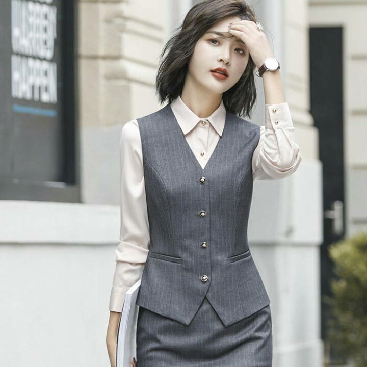 楽天市場】ジレ ベスト レディース ストライプ 事務服 ジレ スーツ 