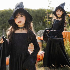 子供 ハロウィン コスプレ衣装 魔女 ウィッチ コスプレ 衣装 女の子 黒 長袖 ワンピース コスチューム 衣装 子供用 ハロウィン コスプレ衣装 女の子 魔法使い コスチューム 仮装 変装 ハロウィン仮装 コスプレ衣装 吸血鬼 悪魔 コスプレ ワンピース 110-150cm 送料無料