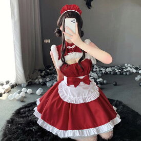 サンタ コスプレ メイド服 コスプレ 衣装 レディース コスチューム パーティー ワンピース レッド 赤 メイド服 ウエイトレス サンタクロース 大人用 パーティーグッズ サンタ服 ウェイトレス 女性用 クリスマス 衣装