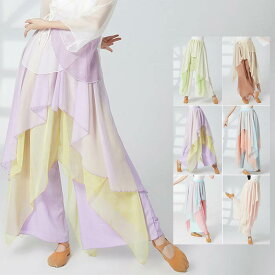 ダンスパンツ レディース シフォン ワイドパンツ ガウチョパンツ ロング丈 ウエストゴム ボトムス ダンス着 レッスンウェア 社交ダンス ジャズダンス バレエパンツ ヨガパンツ ダンスウェア 踊りパンツ 社交ダンスパンツ 練習着 社交ダンス 演出 舞台衣装 イベント 衣装