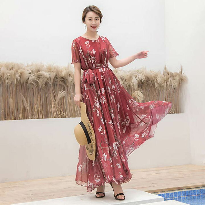 楽天市場】シフォン ロングワンピース マキシワンピース レディース 夏  