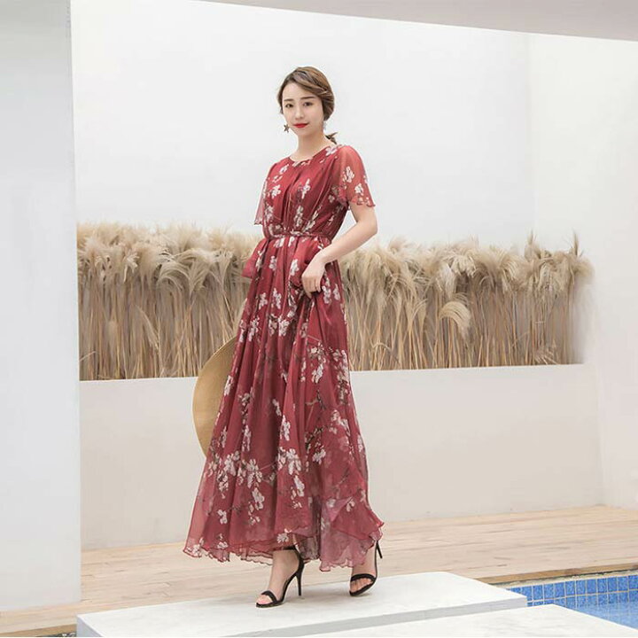 楽天市場】シフォン ロングワンピース マキシワンピース レディース 夏 