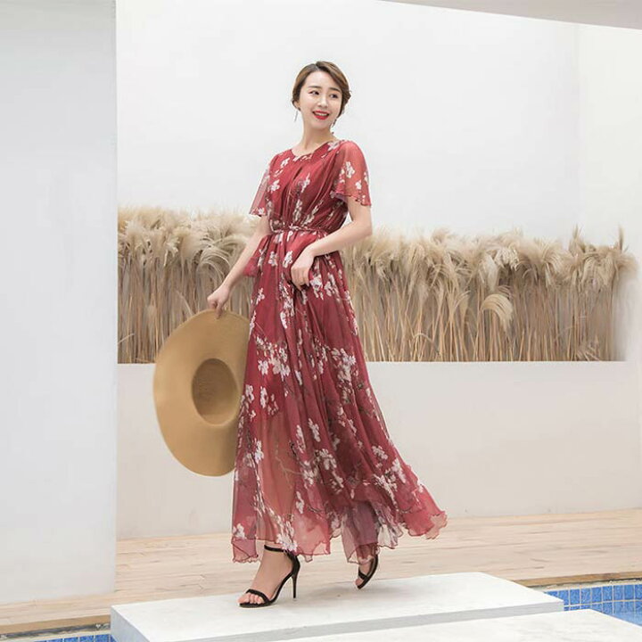 楽天市場】シフォン ロングワンピース マキシワンピース レディース 夏 