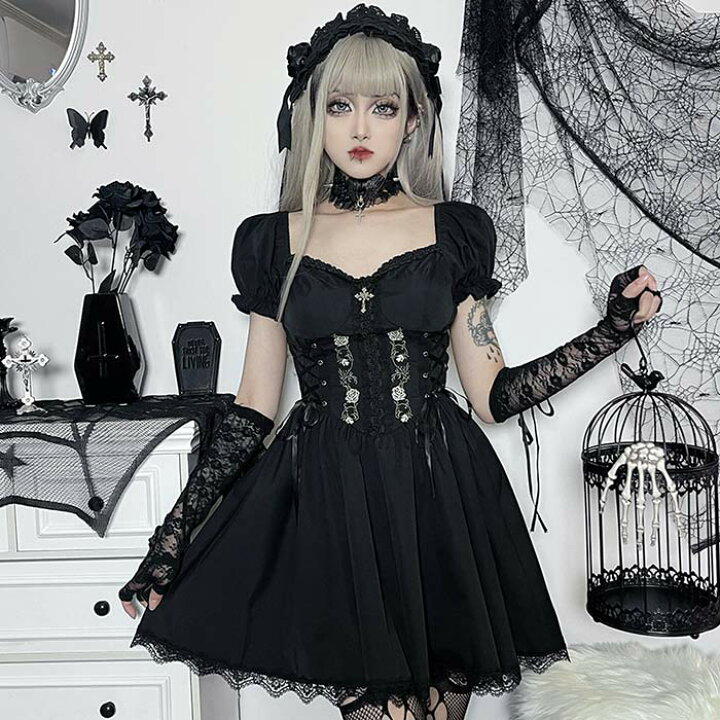 楽天市場】ワンピース ゴスロリ ワンピース 黒 ドレス 衣装 服 
