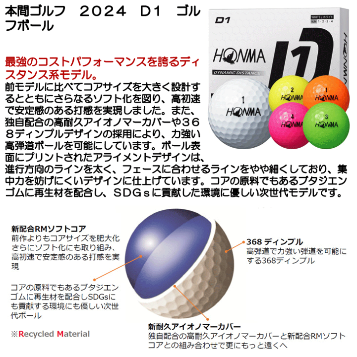 本間ゴルフ - 【送料無料】本間 ホンマ D1ボール 新品 6ダース 白 楽天市場】HONMA GOLF 本間ゴルフ 日本正規品 ホンマ D1 ゴルフ