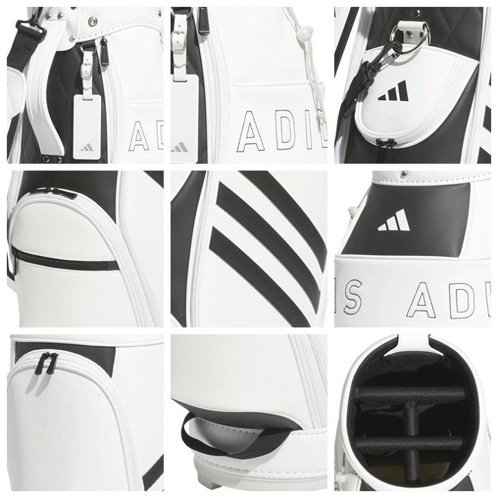 adidas キャディバッグ 黒白 ストライプデザイン adidas ゴルフバック・キャディバッグ 白・黒（中古）