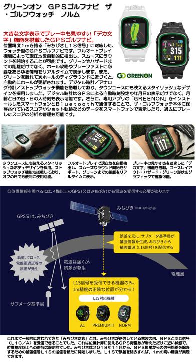 グリーンオン ザ・ゴルフウォッチ ノルム　ホワイト　GPSナビ 楽天市場】最大10％OFFクーポン 【8/30〜9/1】 距離計 グリーン