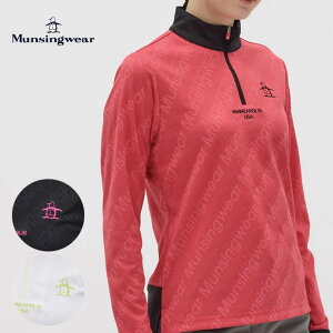 【11/1限定★抽選100%Pバック★要エントリー+最大10%オフCP配布中】 ゴルフウェア マンシング ポロシャツ ロゴジャカードハーフジップ長袖シャツ MG5FLS26L レディース