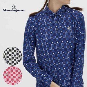 【11/1限定★抽選100%Pバック★要エントリー+最大10%オフCP配布中】 ゴルフウェア マンシング ポロシャツ ブロックチェック柄プリント長袖シャツ MG5FLS81L レディース