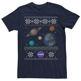 【★スーパーSALE★6/11深夜2時迄】キャラクター システム クリスマス トレーナー Tシャツ 紺色 ネイビー 【 LICENSED CHARACTER NASA SOLAR SYSTEM UGLY CHRISTMAS SWEATER TEE / NAVY 】 メンズファッション トップス カットソー