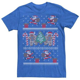 キャラクター クリスマス トレーナー グラフィック Tシャツ ヘザー 【 LICENSED CHARACTER SANTA 8-BIT UGLY CHRISTMAS SWEATER STYLE GRAPHIC TEE / ROYAL HEATHER 】 メンズファッション トップス カットソー