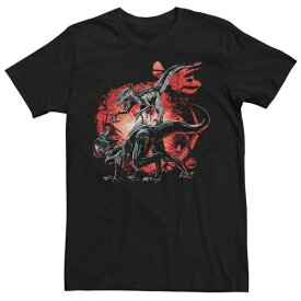 キャラクター 青色 ブルー Tシャツ 黒色 ブラック 【 LICENSED CHARACTER JURASSIC WORLD BLUE VERSUS INDO BATTLE TEE / BLACK 】 メンズファッション トップス カットソー