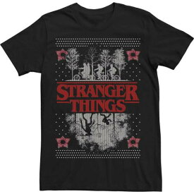 【★スーパーSALE★6/11深夜2時迄】キャラクター クリスマス トレーナー Tシャツ 黒色 ブラック 【 LICENSED CHARACTER STRANGER THINGS UGLY CHRISTMAS SWEATER STYLE TEE / BLACK 】 メンズファッション トップス カットソー