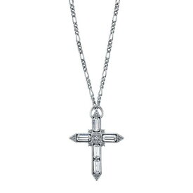 【★スーパーSALE★6/11深夜2時迄】ネックレス 銀色 シルバー 【 1928 CRYSTAL BAGUETTE CROSS PENDANT NECKLACE / SILVER TONE 】 ジュエリー アクセサリー レディースジュエリー ペンダント