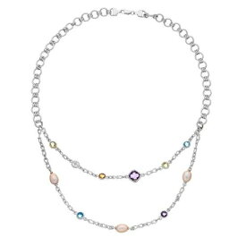 銀色 シルバー パール ダイヤモンド ネックレス & 【 UNBRANDED STERLING SILVER GEMSTONE, FRESHWATER CULTURED PEARL DIAMOND ACCENT DOUBLE STRAND NECKLACE / 】 ジュエリー アクセサリー レディースジュエリー ペンダン