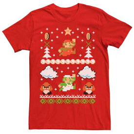 【★スーパーSALE★6/11深夜2時迄】キャラクター クリスマス トレーナー Tシャツ 赤 レッド 【 LICENSED CHARACTER NINTENDO SUPER MARIO GOOMBA UGLY CHRISTMAS SWEATER TEE / RED 】 メンズファッション トップス カットソー