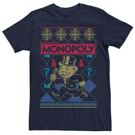 キャラクター クリスマス トレーナー Tシャツ 紺色 ネイビー 【 LICENSED CHARACTER MONOPOLY CHRISTMAS UGLY SWEATER STYLE TEE / NAVY 】 メンズファッション トップス カットソー