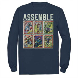 【★スーパーSALE★6/11深夜2時迄】マーベル Tシャツ 紺色 ネイビー 【 MARVEL ASSEMBLE AVENGERS TRADING CARDS STACKED POSTER TEE / NAVY 】 メンズファッション トップス カットソー