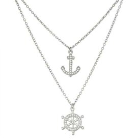 銀色 シルバー ネックレス 白色 ホワイト & 【 UNBRANDED STERLING SILVER CUBIC ZIRCONIA ANCHOR HELM LAYERED NECKLACE / WHITE 】 ジュエリー アクセサリー レディースジュエリー ペンダント