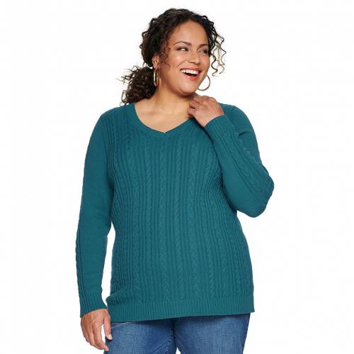 CROFT & BARROW クラシック Vネック トレーナー 【 Plus Size The Classic Cable-knit V-neck Sweater 】 Blue