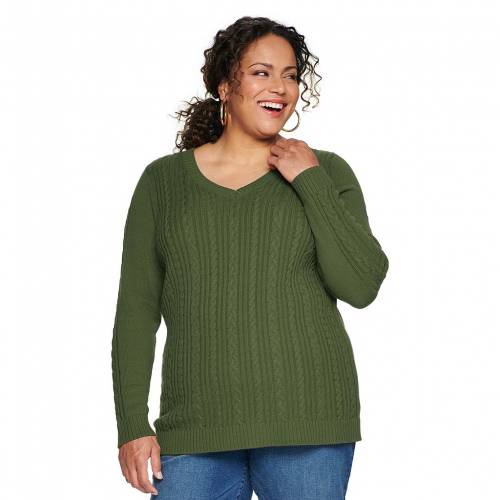 CROFT & BARROW クラシック Vネック トレーナー 【 Plus Size The Classic Cable-knit V-neck Sweater 】 Green