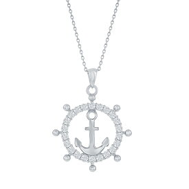 銀色 シルバー ネックレス & 【 UNBRANDED STERLING SILVER CUBIC ZIRCONIA ANCHOR SHIP WHEEL NECKLACE / 】 ジュエリー アクセサリー レディースジュエリー ペンダント