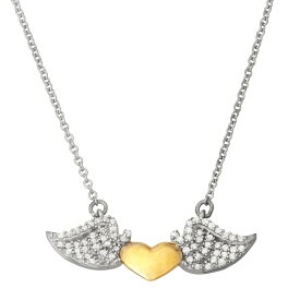 ダイヤモンド 銀色 シルバー ネックレス T.W. 【 JEWELEXCESS 1/6 CARAT DIAMOND TWO-TONE STERLING SILVER WINGED HEART PENDANT NECKLACE / TWO TONE 】 ジュエリー アクセサリー レディースジュエリー ペンダント