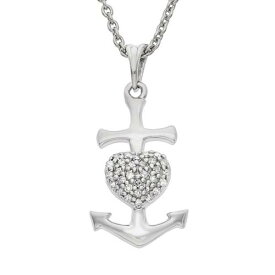 ダイヤモンド 銀色 シルバー ネックレス 白色 ホワイト T.W. 【 JEWELEXCESS 1/10 CARAT DIAMOND STERLING SILVER HEART ANCHOR PENDANT NECKLACE / WHITE 】 ジュエリー アクセサリー レディースジュエリー ペンダント