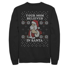 キャラクター クリスマス トレーナー フリース スウェットシャツ 黒色 ブラック SANTA&#34; 【 LICENSED CHARACTER YOUR MOM BELIEVES IN UGLY CHRISTMAS SWEATER FLEECE CREWNECK SWEATSHIRT / BLACK 】 メンズファッション