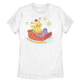 キャラクター クリスマス グラフィック Tシャツ 白色 ホワイト POKéMON 【 LICENSED CHARACTER CHRISTMAS PIKACHU SLED RIDE GRAPHIC TEE / WHITE 】 キッズ ベビー マタニティ トップス カットソー