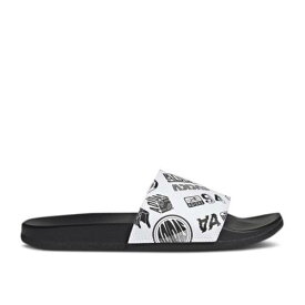 【 ADIDAS ADILETTE COMFORT SLIDE 'ALL OVER LOGOS - WHITE' / CLOUD WHITE CORE BLACK CORE 】 アディダス アディレッタ サンダル 白色 ホワイト コア 黒色 ブラック スニーカー メンズ