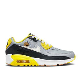 【 NIKE AIR MAX 90 LEATHER GS 'GO THE EXTRA SMILE' / WOLF GREY ANTHRACITE YELLOW 】 マックス レザー 灰色 グレー 黄色 イエロー エアマックス ジュニア キッズ ベビー マタニティ スニーカー ナイキ