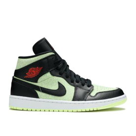 【 AIR JORDAN WMNS AIR JORDAN 1 MID SE 'BLACK BARELY VOLT' / BLACK CHILE RED BARELY VOLT 】 ナイキ ミッド 黒色 ブラック 赤 レッド エアジョーダン スニーカー レディース