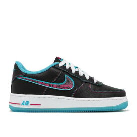 【 NIKE AIR FORCE 1 LV8 GS 'MIAMI NIGHTS' / BLACK LIGHT BLUE FURY WHITE 】 黒色 ブラック 青色 ブルー 白色 ホワイト エアフォース ジュニア キッズ ベビー マタニティ スニーカー ナイキ