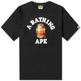 アベイシングエイプ カレッジ Tシャツ 黒色 ブラック 赤 レッド メンズ 【 A BATHING APE A BATHING APE BLOCK CHECK COLLEGE T-SHIRT C / BLACK X RED 】 メンズファッション トップス カットソー