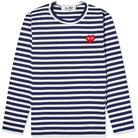 コムデギャルソンプレイ ストライプ スリーブ Tシャツ 紺色 ネイビー 白色 ホワイト GAR?ONS 長袖 & レディース 【 COMME DES GAR?ONS PLAY COMME DES PLAY INVADER HEART STRIPE LONG SLEEVE T-SHIRT / NAVY & WHITE 】 レ