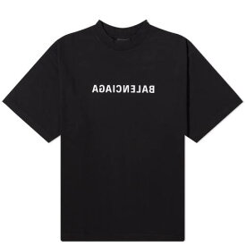 バレンシアガ ロゴ Tシャツ 黒色 ブラック 白色 ホワイト & メンズ 【 BALENCIAGA MIRROR LOGO T-SHIRT / BLACK & WHITE 】 メンズファッション トップス カットソー