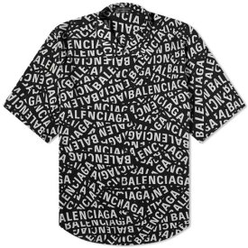 バレンシアガ ロゴ スリーブ 黒色 ブラック 灰色 グレー 半袖 & メンズ 【 BALENCIAGA ALL OVER LOGO SHORT SLEEVE SHIRT / BLACK & GREY 】 メンズファッション トップス