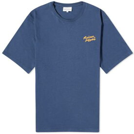 メゾンキツネ Tシャツ 青色 ブルー デニム メンズ 【 MAISON KITSUNE MAISON KITSUNE HANDWRITING REGULAR T-SHIRT / BLUE DENIM 】 メンズファッション トップス カットソー