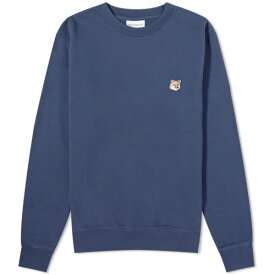 メゾンキツネ フォックス クルー スウェット 青色 ブルー スウェットトレーナー メンズ 【 MAISON KITSUNE MAISON KITSUNE FOX HEAD PATCH CREW SWEAT / INK BLUE 】 メンズファッション トップス