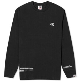 【★スーパーSALE★6/11深夜2時迄】エイプバイベイシングエイプ スリーブ Tシャツ 黒色 ブラック 長袖 メンズ 【 AAPE BY A BATHING APE AAPE NOW SILICON BADGE LONG SLEEVE T-SHIRT / BLACK 】 メンズファッション トップス カットソー