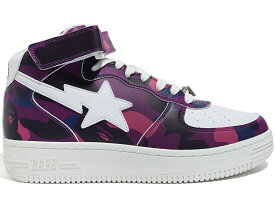 ベイプ ミッド カモ柄 紫 パープル 白色 ホワイト スニーカー メンズ 【 BAPE A BATHING APE STA MID CAMO PURPLE / PURPLE WHITE 】